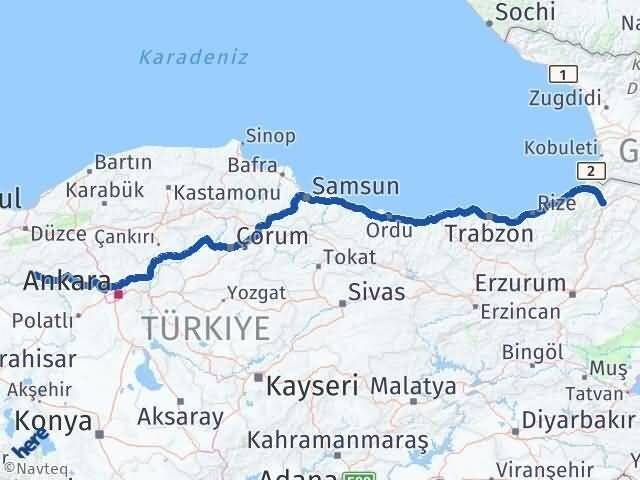 Artvin Nallıhan Ankara Arası Kaç Km - Yol Haritası