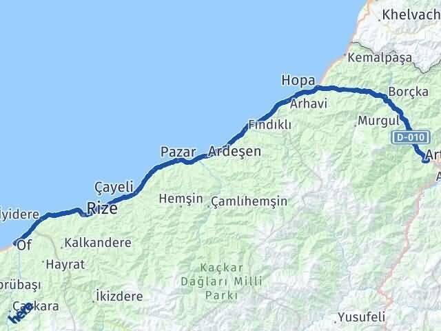 Artvin Of Trabzon Arası Kaç Km - Yol Haritası