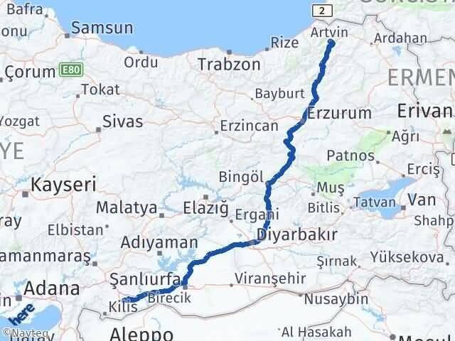 Artvin Oğuzeli Gaziantep Arası Kaç Km - Yol Haritası