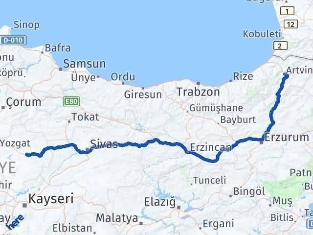 Artvin Saraykent Yozgat Arası Kaç Km - Yol Haritası