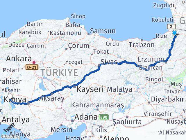 Artvin Şarkikaraağaç Isparta Arası Kaç Km - Yol Haritası