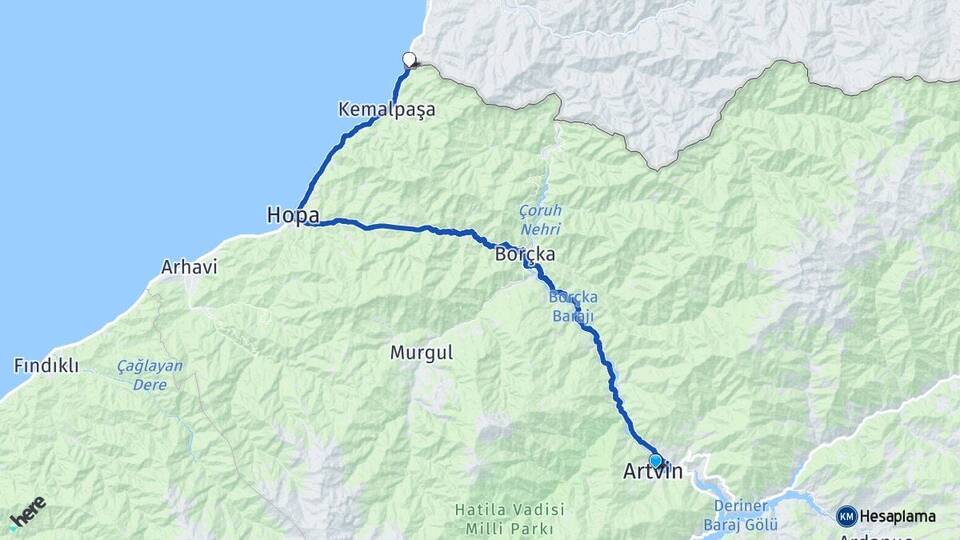 Artvin Sarp Kemalpaşa Arası Kaç Km - Yol Haritası