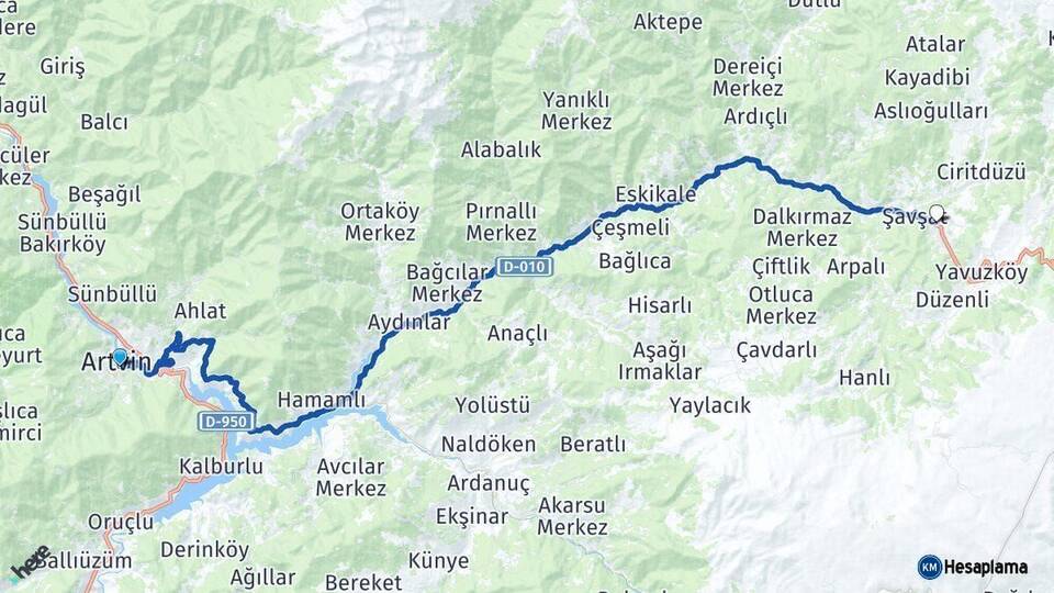 Artvin Şavşat Arası Kaç Km - Yol Haritası