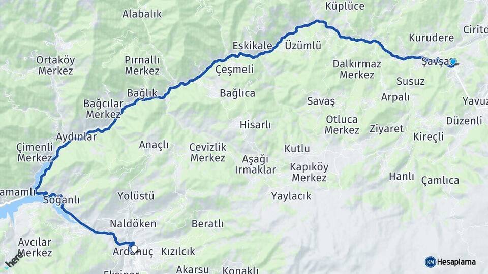 Artvin Şavşat Ardanuç Arası Kaç Km - Yol Haritası