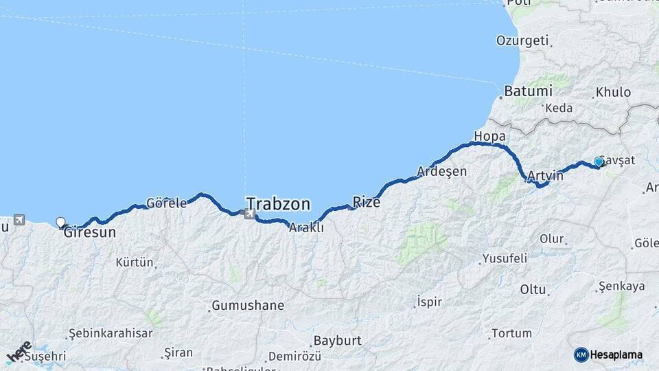 Şavşat Giresun Arası Kaç Km - Yol Tarifi