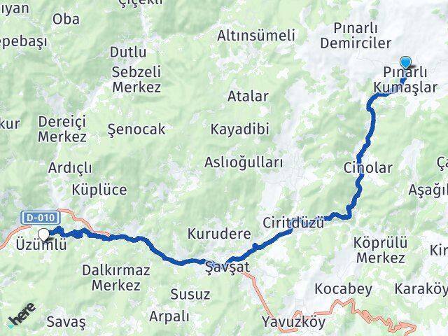Pınarlı Üzümlü Arası Kaç Km - Yol Tarifi