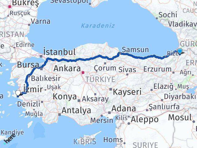 Artvin Seferihisar İzmir Arası Kaç Km - Yol Haritası