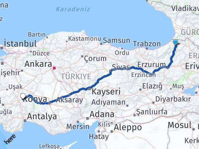 Artvin Senirkent Isparta Arası Kaç Km - Yol Haritası