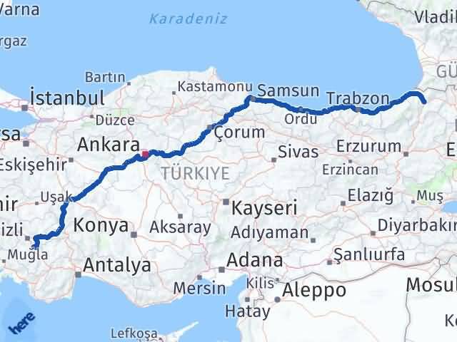 Artvin Serinhisar Denizli Arası Kaç Km - Yol Haritası