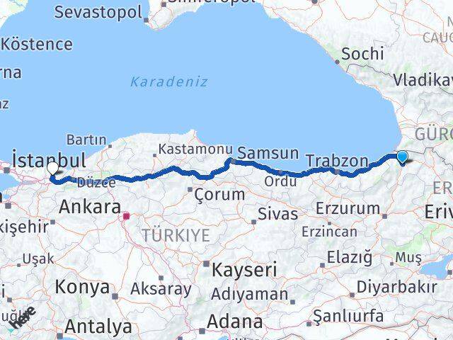 Artvin Söğütlü Sakarya Arası Kaç Km - Yol Haritası