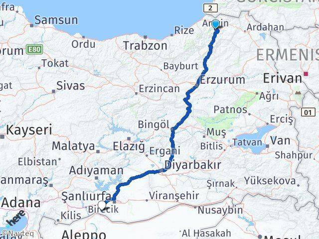 Artvin Suruç Şanlıurfa Arası Kaç Km - Yol Haritası