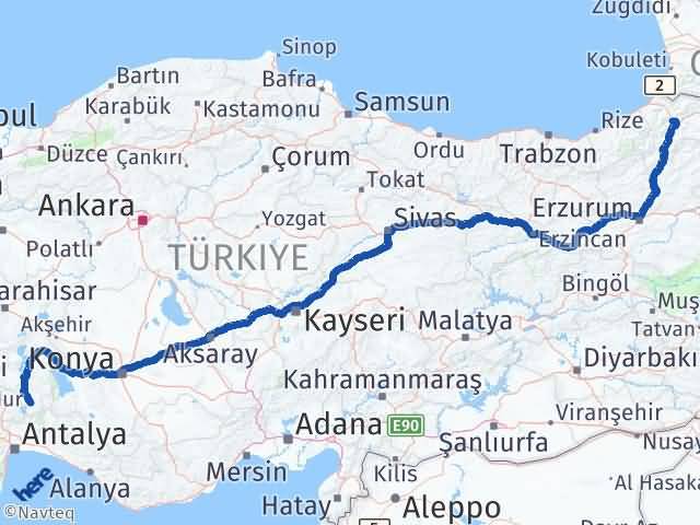 Artvin Sütçüler Isparta Arası Kaç Km - Yol Haritası