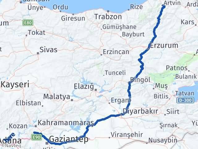 Artvin Türkoğlu Kahramanmaraş Arası Kaç Km - Yol Haritası