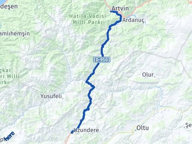 Artvin Uzundere Erzurum Arası Kaç Km - Yol Haritası