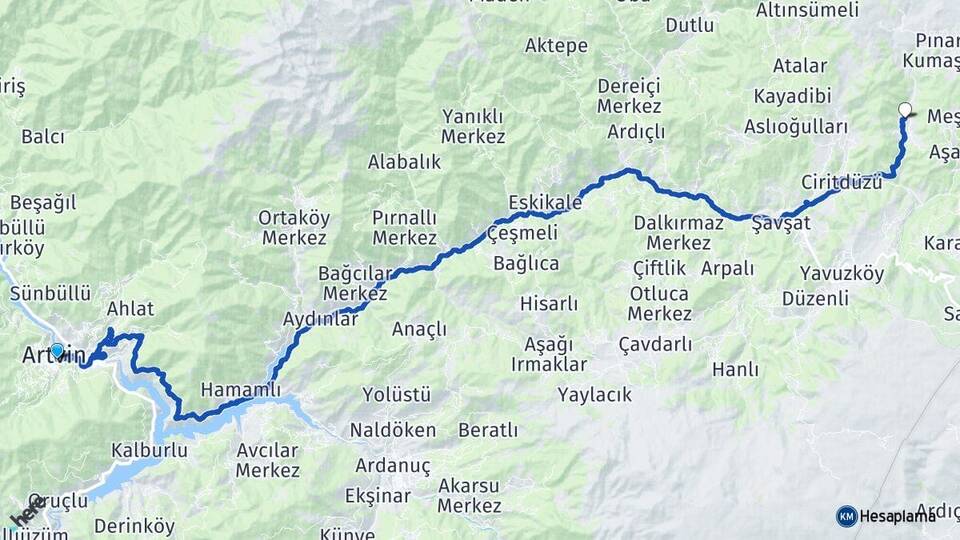 Artvin Veliköy Şavşat Arası Kaç Km - Yol Haritası