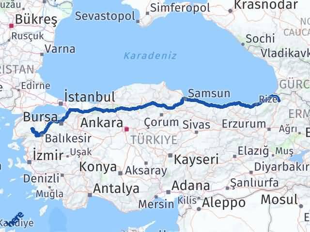 Artvin Yenice Çanakkale Arası Kaç Km - Yol Haritası