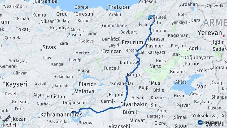 Artvin Yusufeli Adıyaman Arası Kaç Km - Yol Haritası