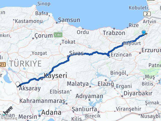 Artvin Yusufeli Aksaray Arası Kaç Km - Yol Haritası