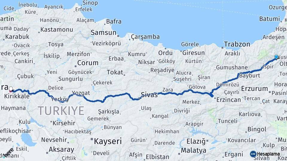 Artvin Yusufeli Ankara Arası Kaç Km - Yol Haritası
