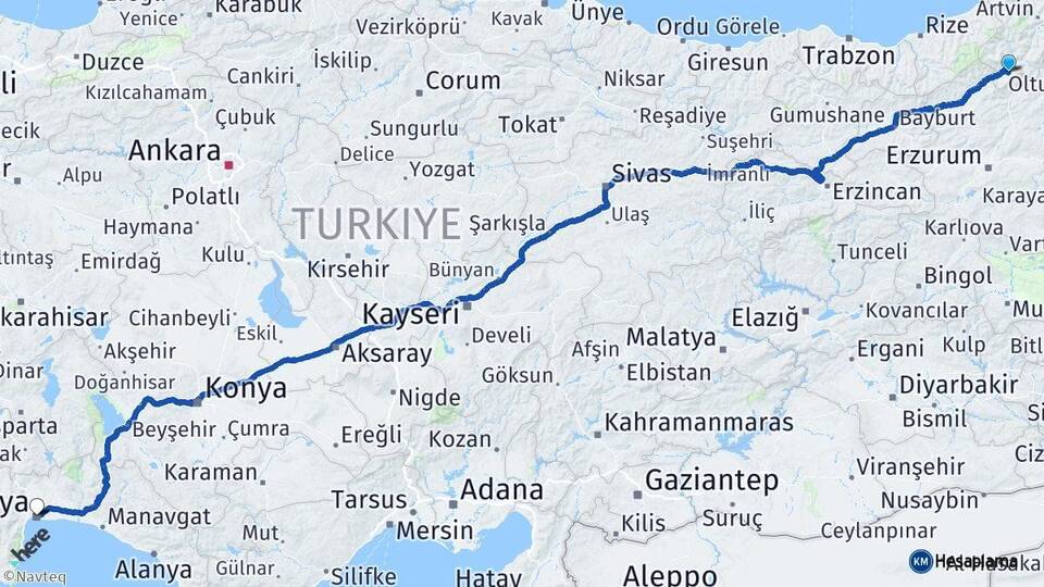 Artvin Yusufeli Antalya Arası Kaç Km - Yol Haritası