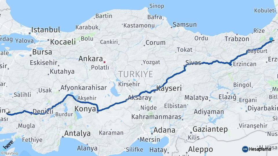 Artvin Yusufeli Aydın Arası Kaç Km - Yol Haritası