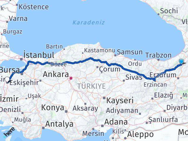 Artvin Yusufeli Balıkesir Arası Kaç Km - Yol Haritası