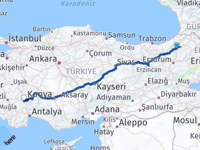 Artvin Yusufeli Burdur Arası Kaç Km - Yol Haritası