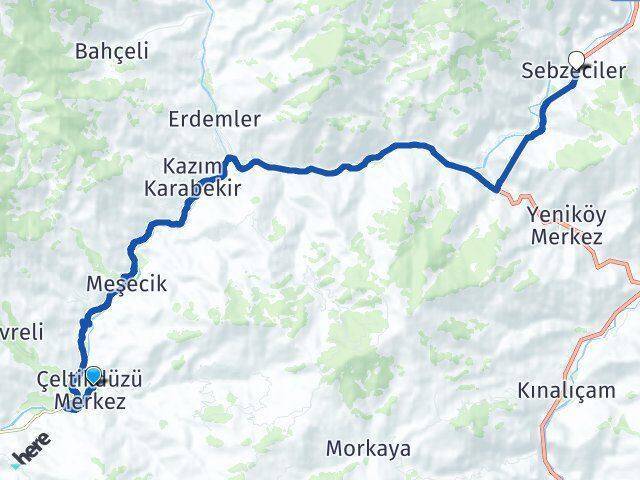 Çeltikdüzü Sebzeciler Arası Kaç Km - Yol Tarifi