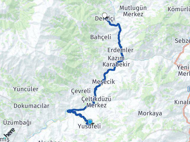 Artvin Yusufeli Dereiçi Yusufeli Arası Kaç Km - Yol Haritası