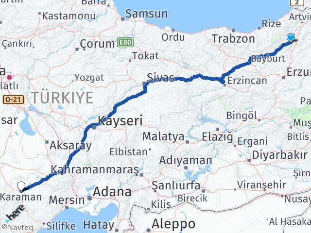 Artvin Yusufeli Karaman Arası Kaç Km - Yol Haritası