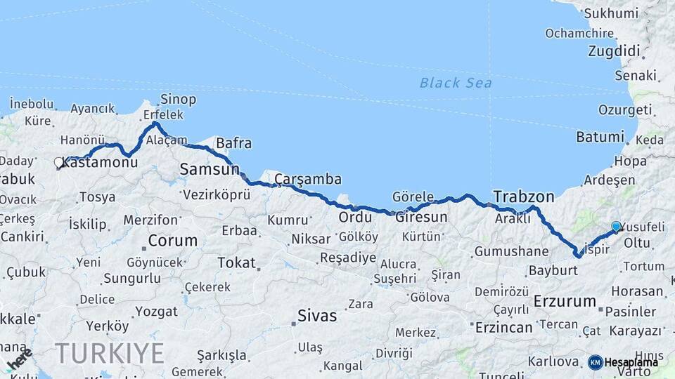 Artvin Yusufeli Kastamonu Arası Kaç Km - Yol Haritası