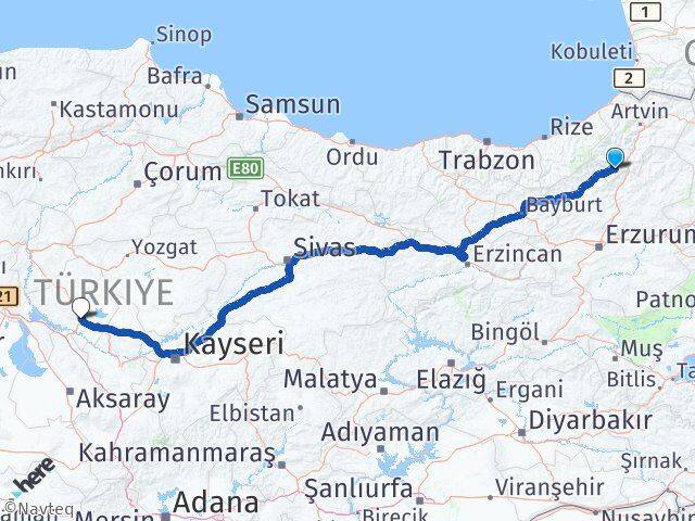 Artvin Yusufeli Kırşehir Arası Kaç Km - Yol Haritası