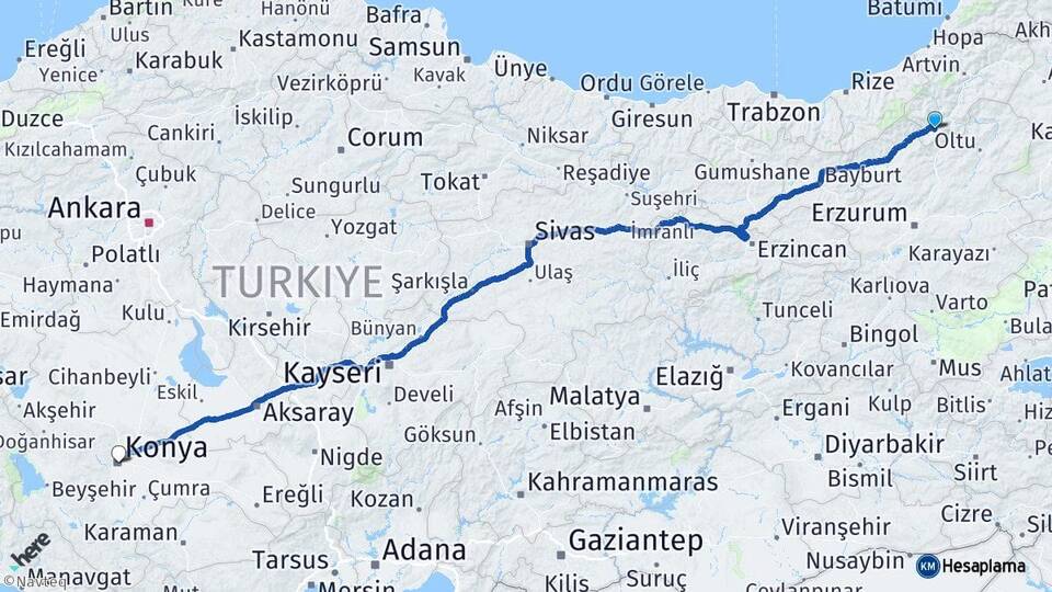 Artvin Yusufeli Konya Arası Kaç Km - Yol Haritası