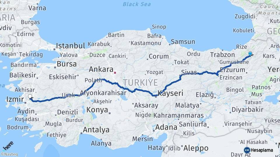 Artvin Yusufeli Manisa Arası Kaç Km - Yol Haritası