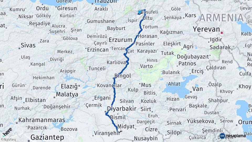 Artvin Yusufeli Mardin Arası Kaç Km - Yol Haritası
