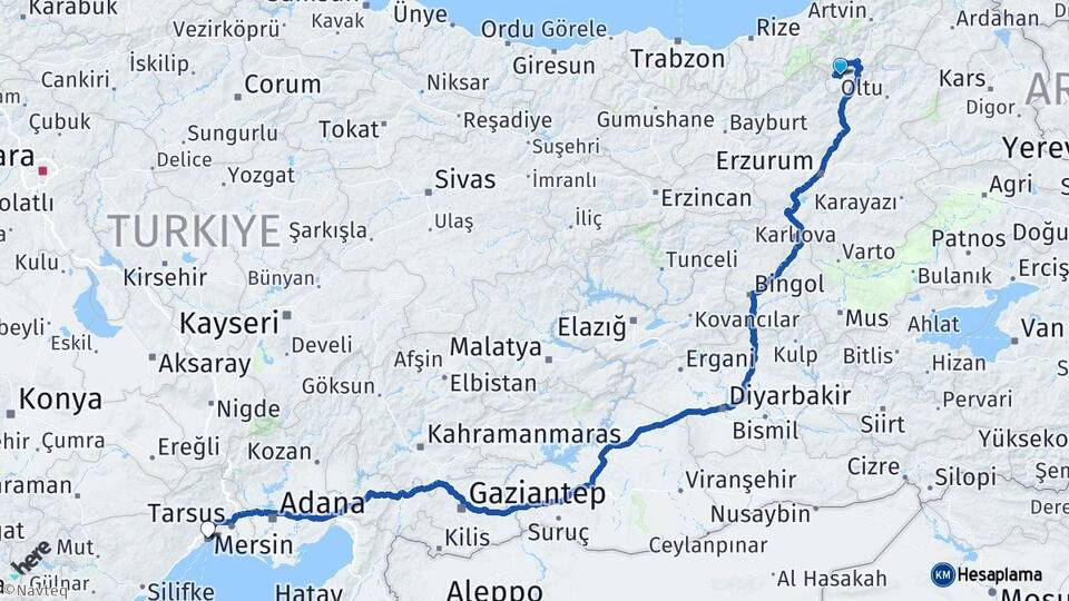 Artvin Yusufeli Mersin Arası Kaç Km - Yol Haritası