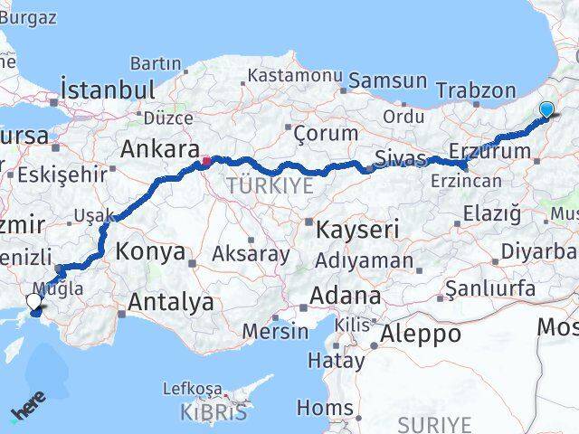 Artvin Yusufeli Muğla Arası Kaç Km - Yol Haritası