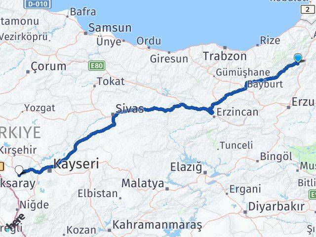 Artvin Yusufeli Nevşehir Arası Kaç Km - Yol Haritası
