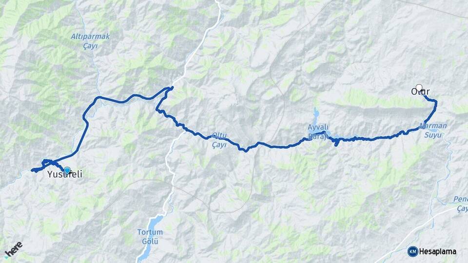 Artvin Yusufeli Olur Erzurum Arası Kaç Km - Yol Haritası