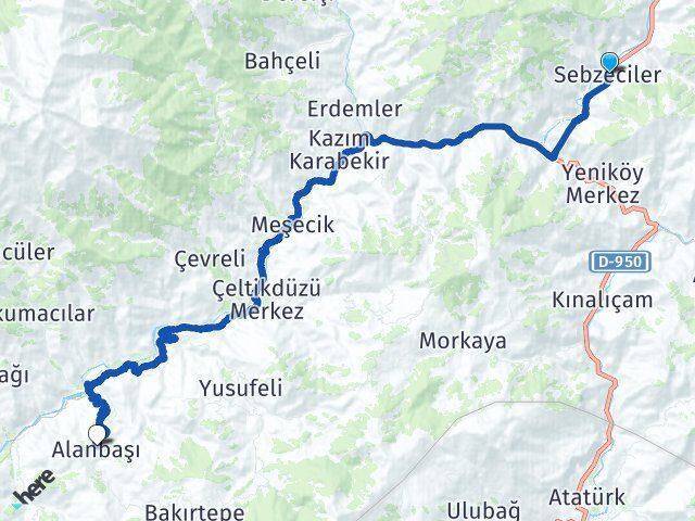Sebzeciler Alanbaşı Arası Kaç Km - Yol Tarifi