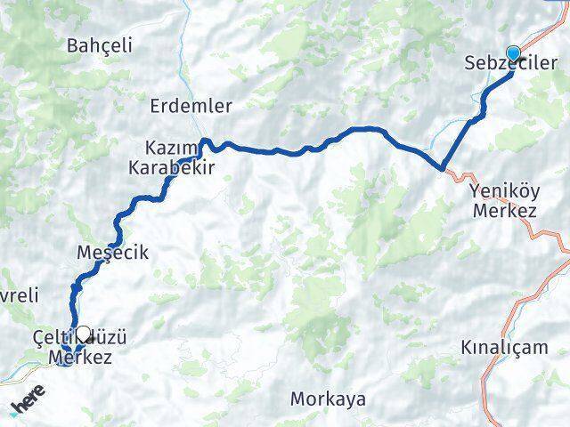 Sebzeciler Çeltikdüzü Arası Kaç Km - Yol Tarifi