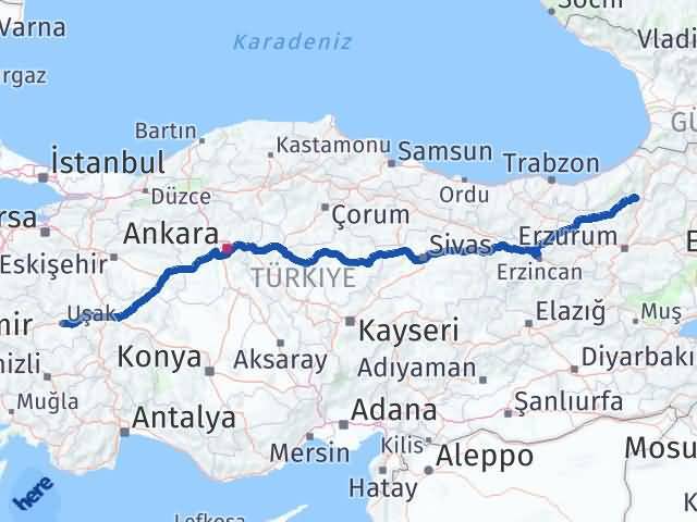 Artvin Yusufeli Uşak Arası Kaç Km - Yol Haritası