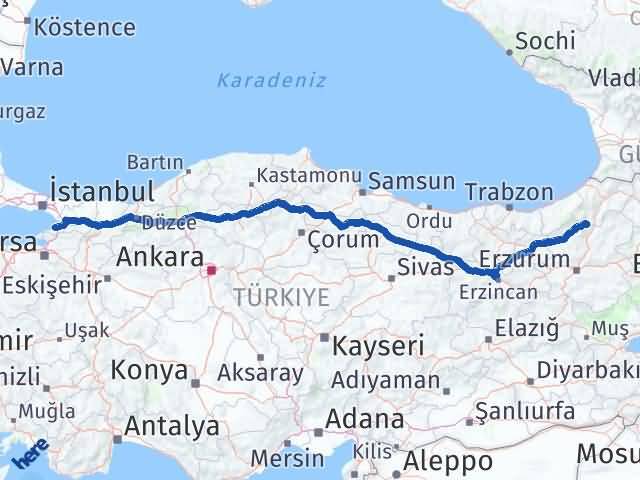 Artvin Yusufeli Yalova Arası Kaç Km - Yol Haritası