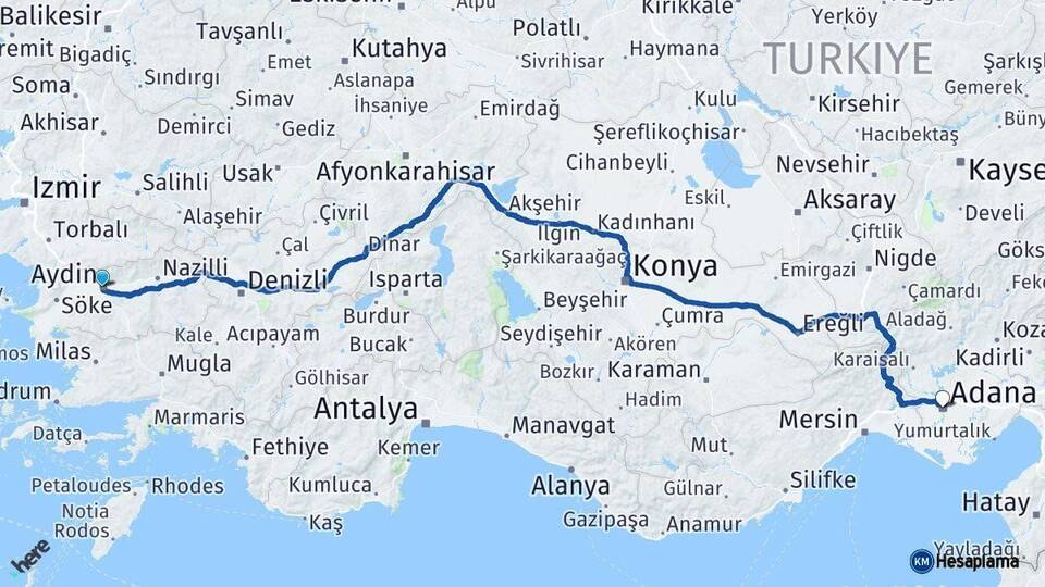 Aydın Adana Arası Kaç Km - Yol Haritası