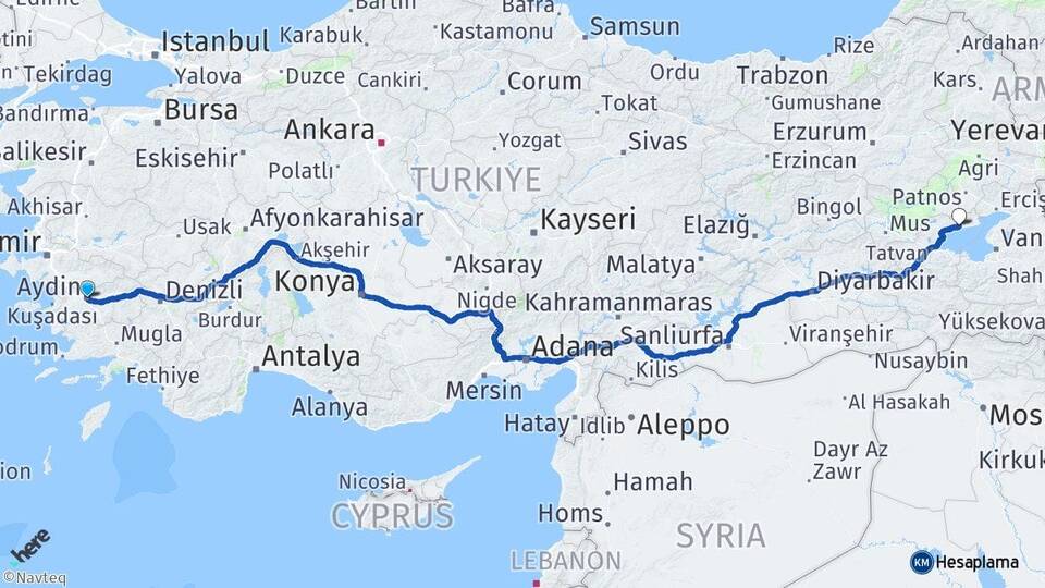 Aydın Adilcevaz Bitlis Arası Kaç Km - Yol Haritası