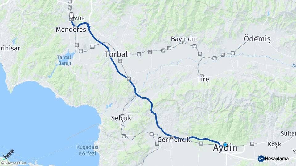 Aydın Adnan Menderes Havalimanı Arası Kaç Km - Yol Haritası
