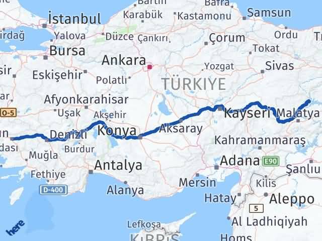 Aydın Ağın Elazığ Arası Kaç Km - Yol Haritası