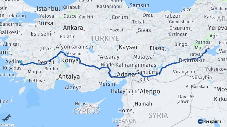 Aydın Ahlat Bitlis Arası Kaç Km - Yol Haritası