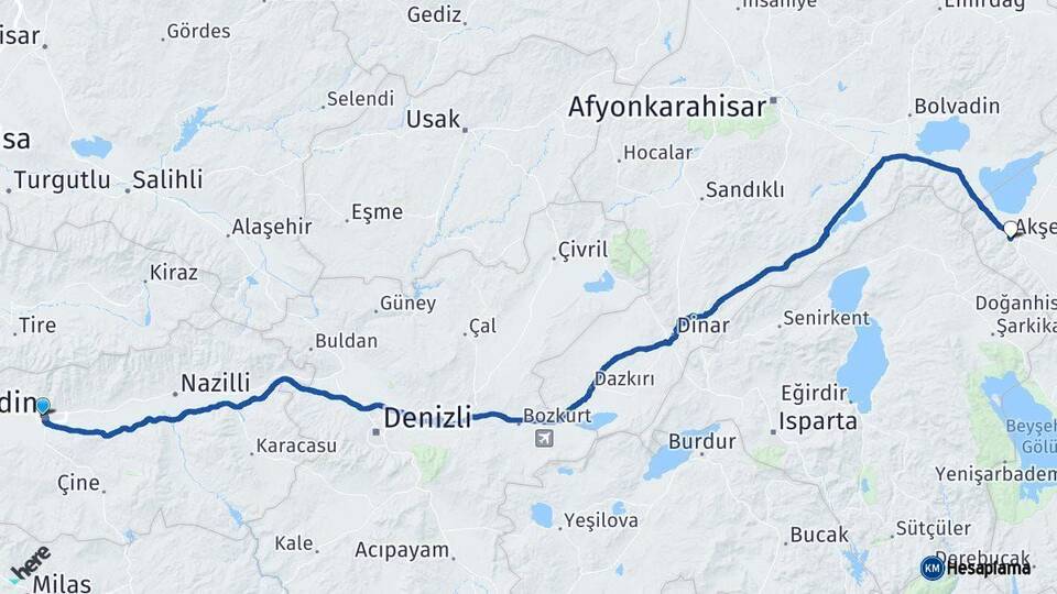 Aydın Akşehir Konya Arası Kaç Km - Yol Haritası