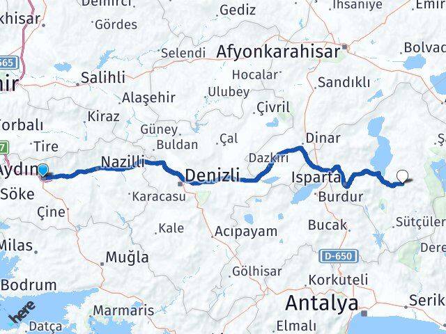 Aydın Aksu Isparta Arası Kaç Km - Yol Haritası